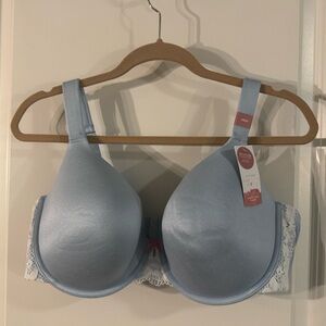 Cacique Blue and White Lace Trim Bra Molded Cup